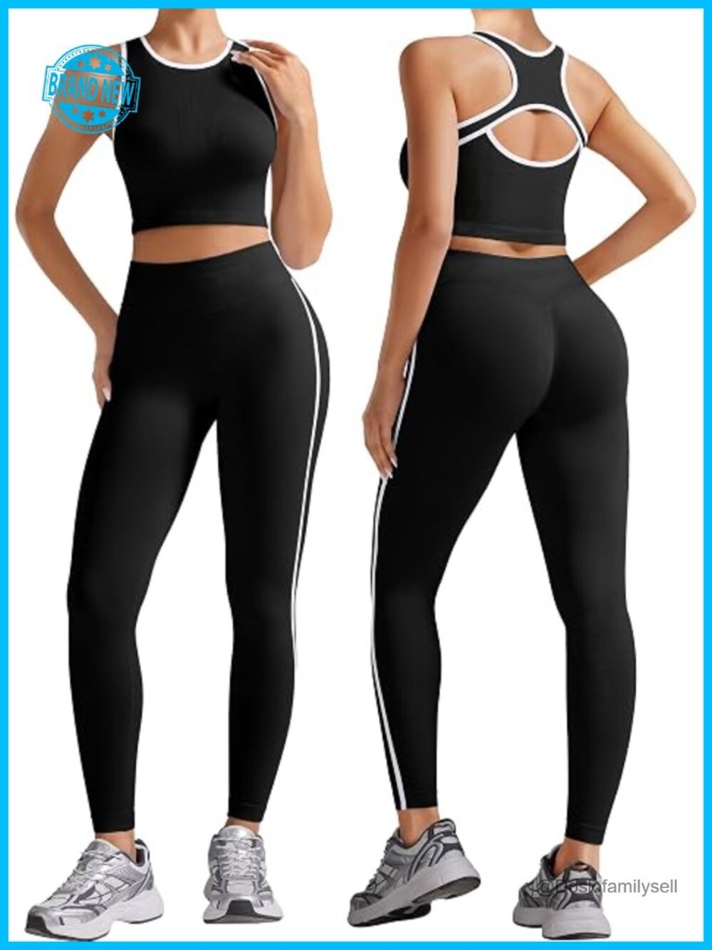 2 Piece Seamless Gym Yoga Outfit Butt Scrunch Leggings Crop Tank Top